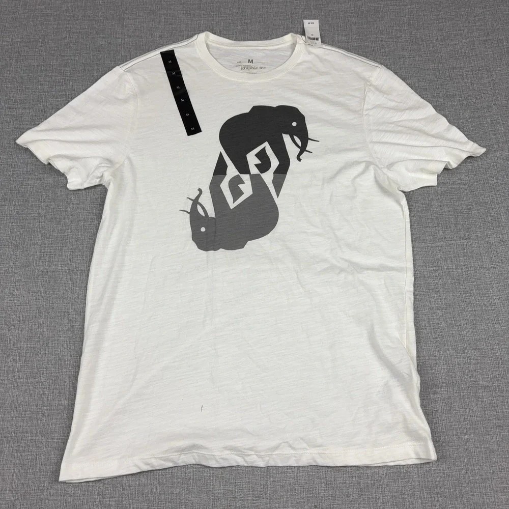 Banana Republic Shirt Mens M White Elephant Graphic Tee Tagless Cotton Jersey